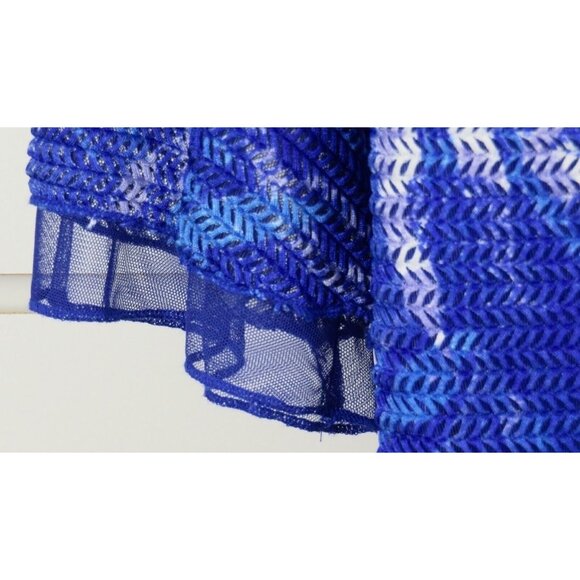 Multiples Top Womens Size Small Blue Beaded Scoop Neck 3/4 Sleeve Layered Mesh - Picture 5 of 11